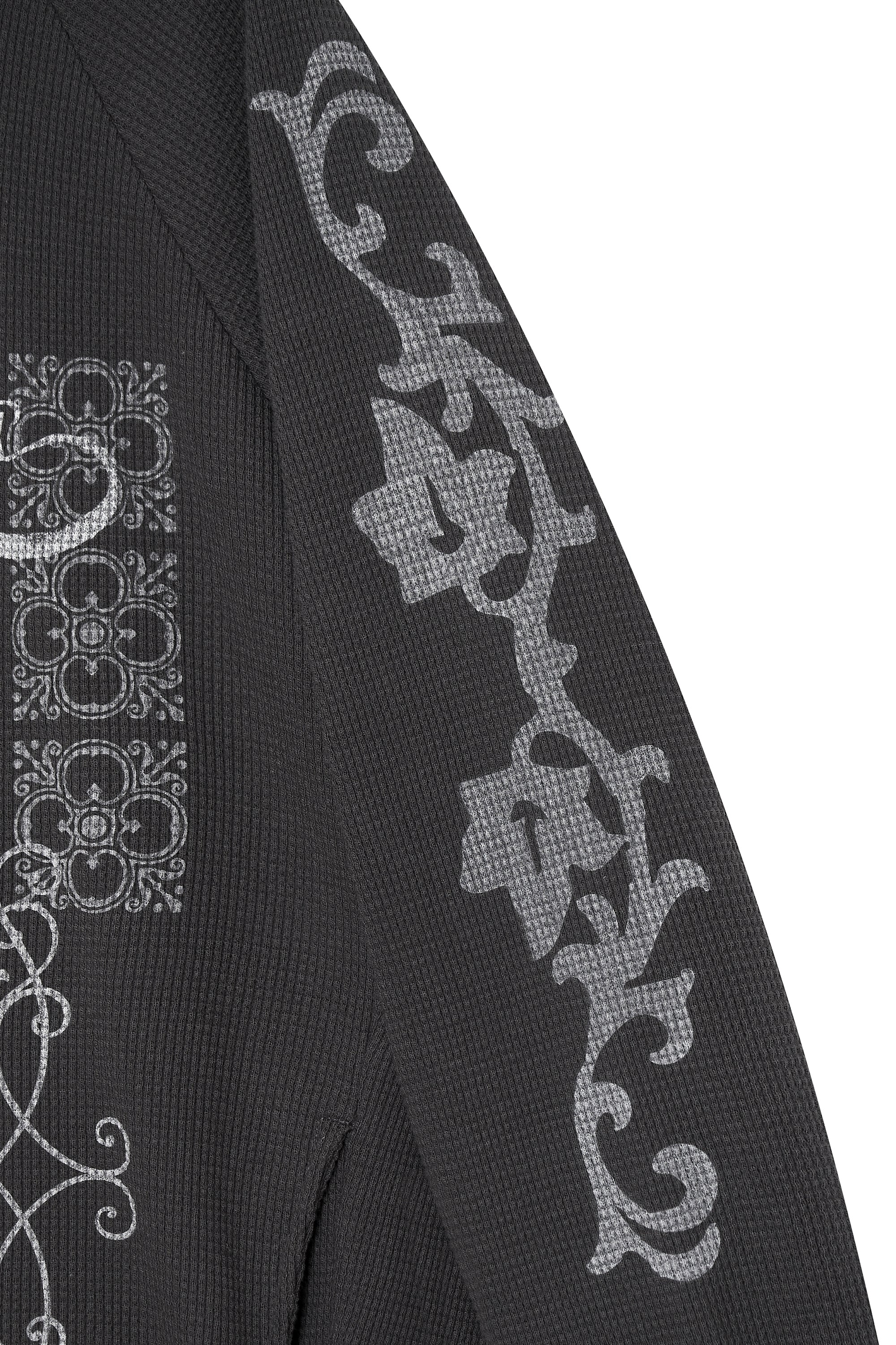 FOLK PATTERN WAFFLE ZIP-UP HOODIE (CHARCOAL)