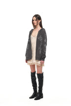 FOLK PATTERN WAFFLE ZIP-UP HOODIE (CHARCOAL)