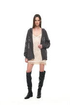 FOLK PATTERN WAFFLE ZIP-UP HOODIE (CHARCOAL)