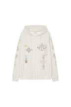 FOLK PATTERN WAFFLE ZIP-UP HOODIE (IVORY)