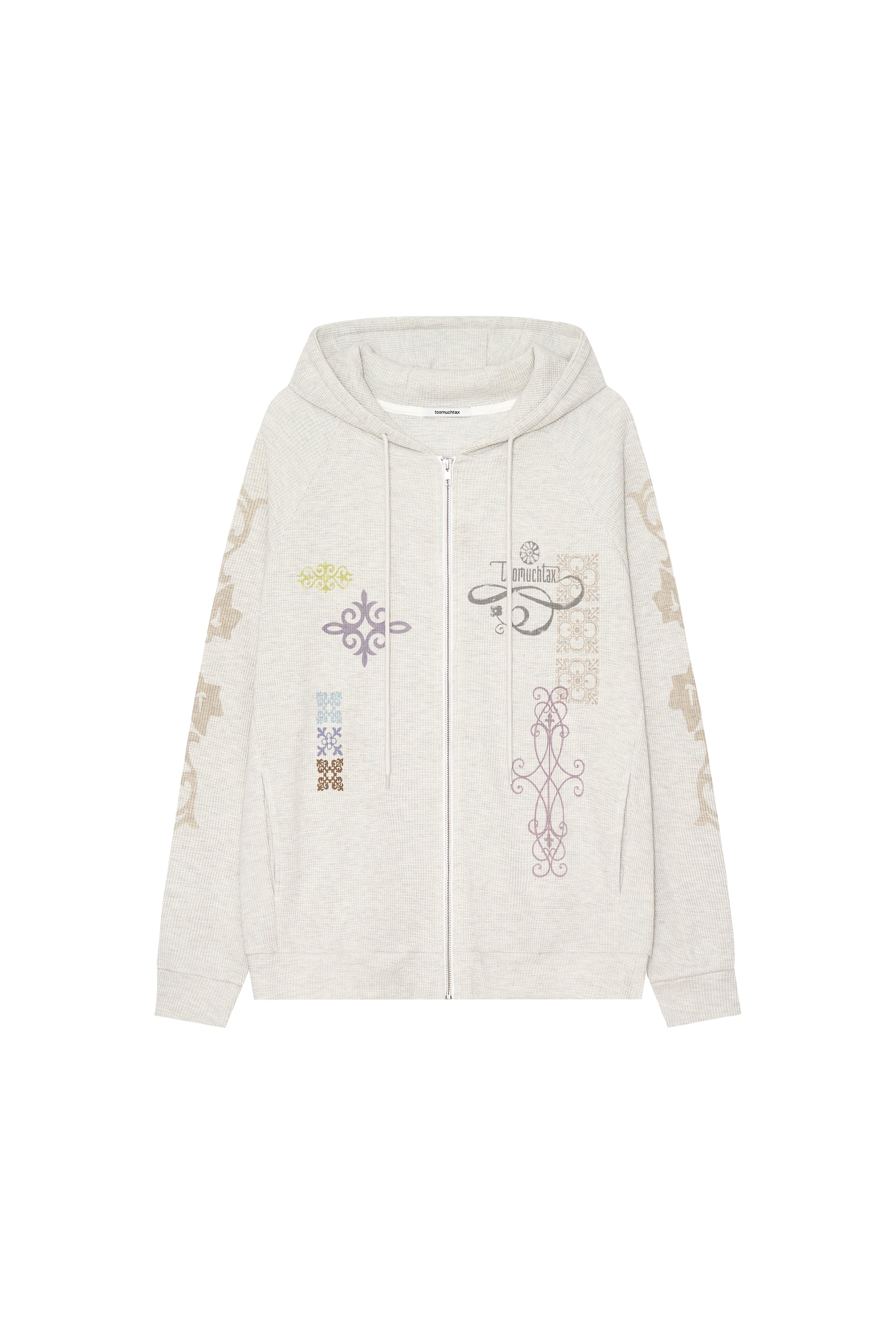 FOLK PATTERN WAFFLE ZIP-UP HOODIE (IVORY)