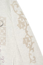 FOLK PATTERN WAFFLE ZIP-UP HOODIE (IVORY)