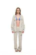 FOLK PATTERN WAFFLE ZIP-UP HOODIE (IVORY)