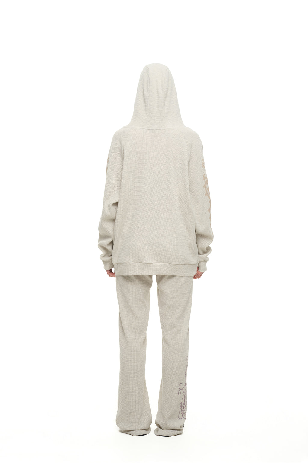 FOLK PATTERN WAFFLE ZIP-UP HOODIE (IVORY)