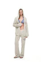 FOLK PATTERN WAFFLE ZIP-UP HOODIE (IVORY)