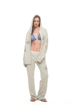 FOLK PATTERN WAFFLE ZIP-UP HOODIE (IVORY)