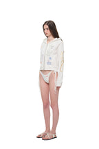 FOLK PATTERN CROP WAFFLE ZIP-UP HOODIE (WHITE)