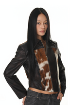 HAIRY LEATHER ASYMMETRIC JACKET (BROWN)
