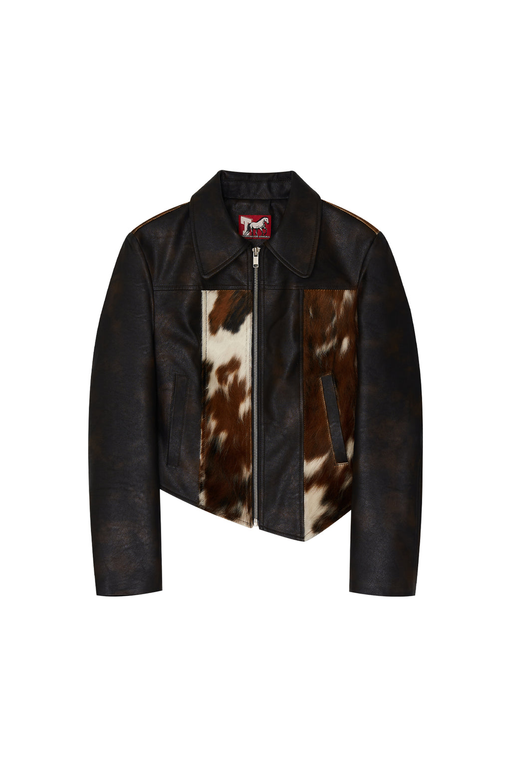 HAIRY LEATHER ASYMMETRIC JACKET (BROWN)