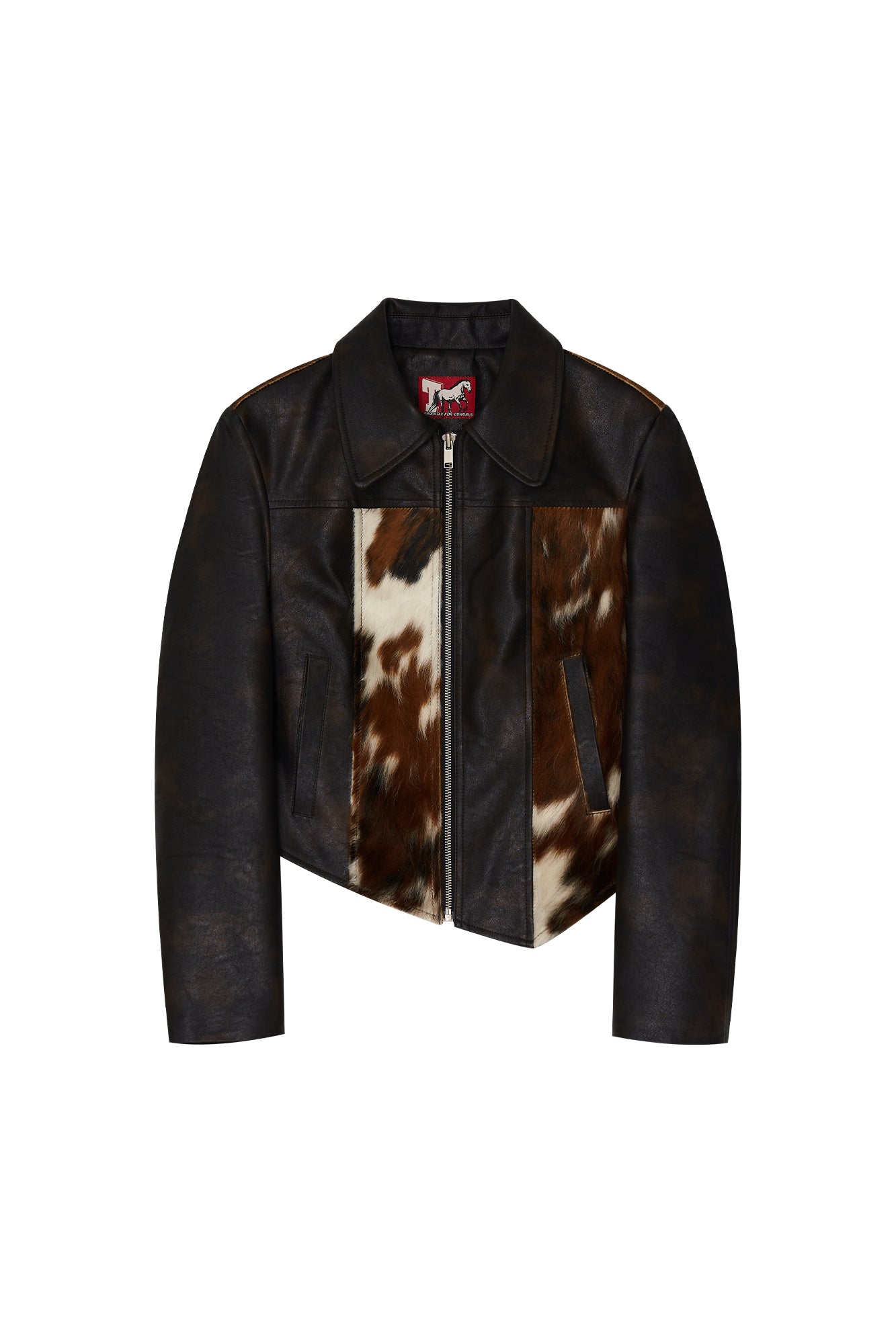 HAIRY LEATHER ASYMMETRIC JACKET (BROWN)
