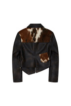 HAIRY LEATHER ASYMMETRIC JACKET (BROWN)