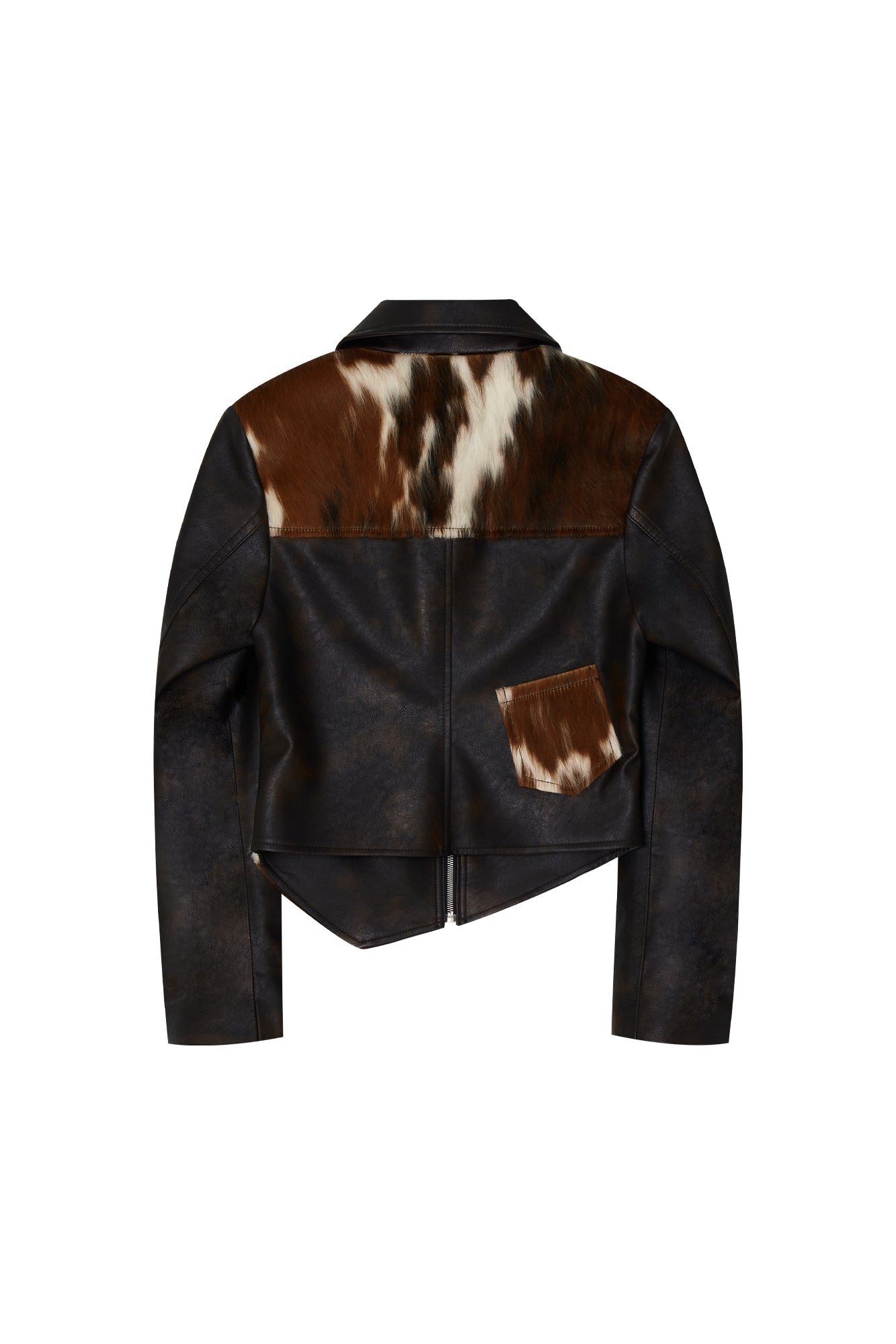 HAIRY LEATHER ASYMMETRIC JACKET (BROWN)