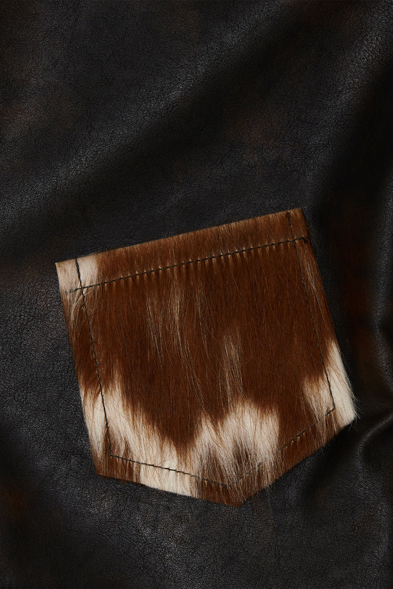 HAIRY LEATHER ASYMMETRIC JACKET (BROWN)