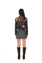 HAIRY LEATHER ASYMMETRIC JACKET (BROWN)