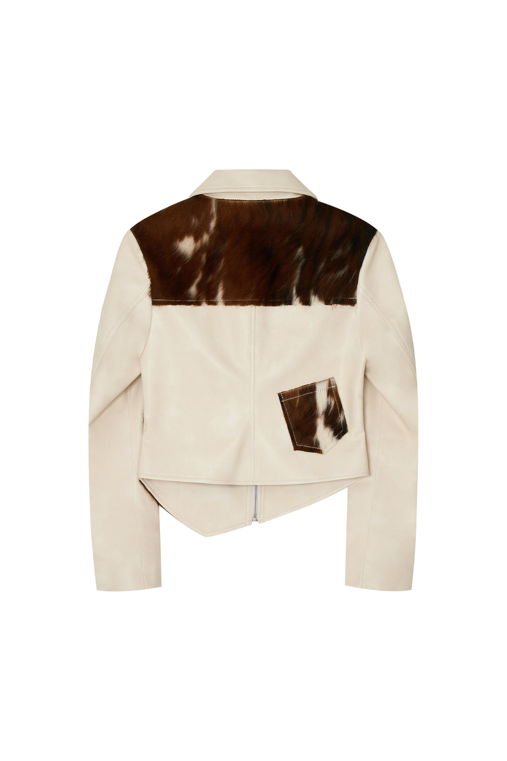 HAIRY LEATHER ASYMMETRIC JACKET (IVORY)