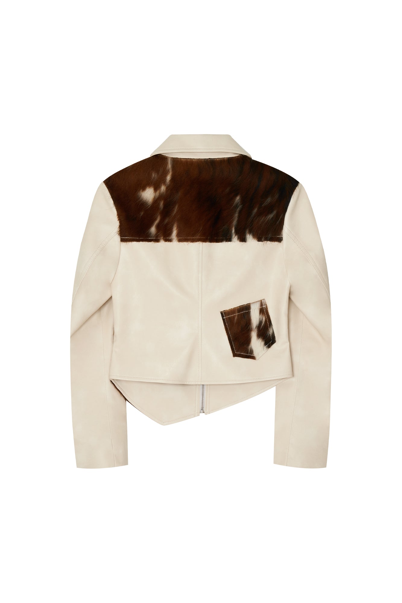 HAIRY LEATHER ASYMMETRIC JACKET (IVORY)