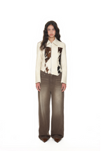 HAIRY LEATHER ASYMMETRIC JACKET (IVORY)
