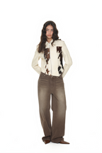 HAIRY LEATHER ASYMMETRIC JACKET (IVORY)