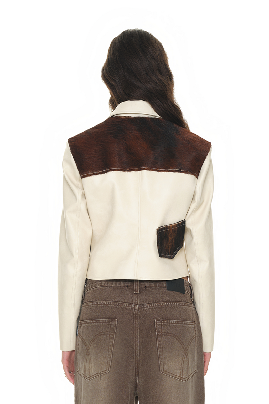 HAIRY LEATHER ASYMMETRIC JACKET (IVORY)