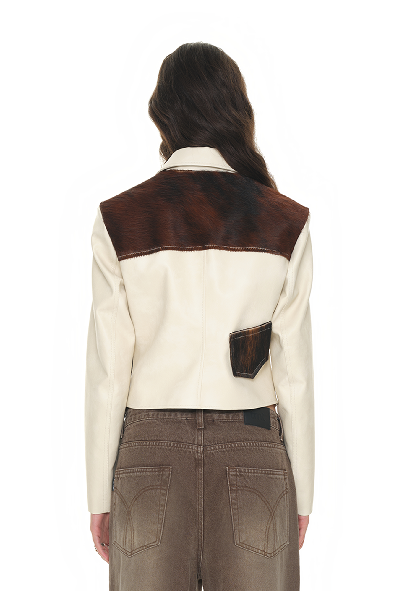 HAIRY LEATHER ASYMMETRIC JACKET (IVORY)