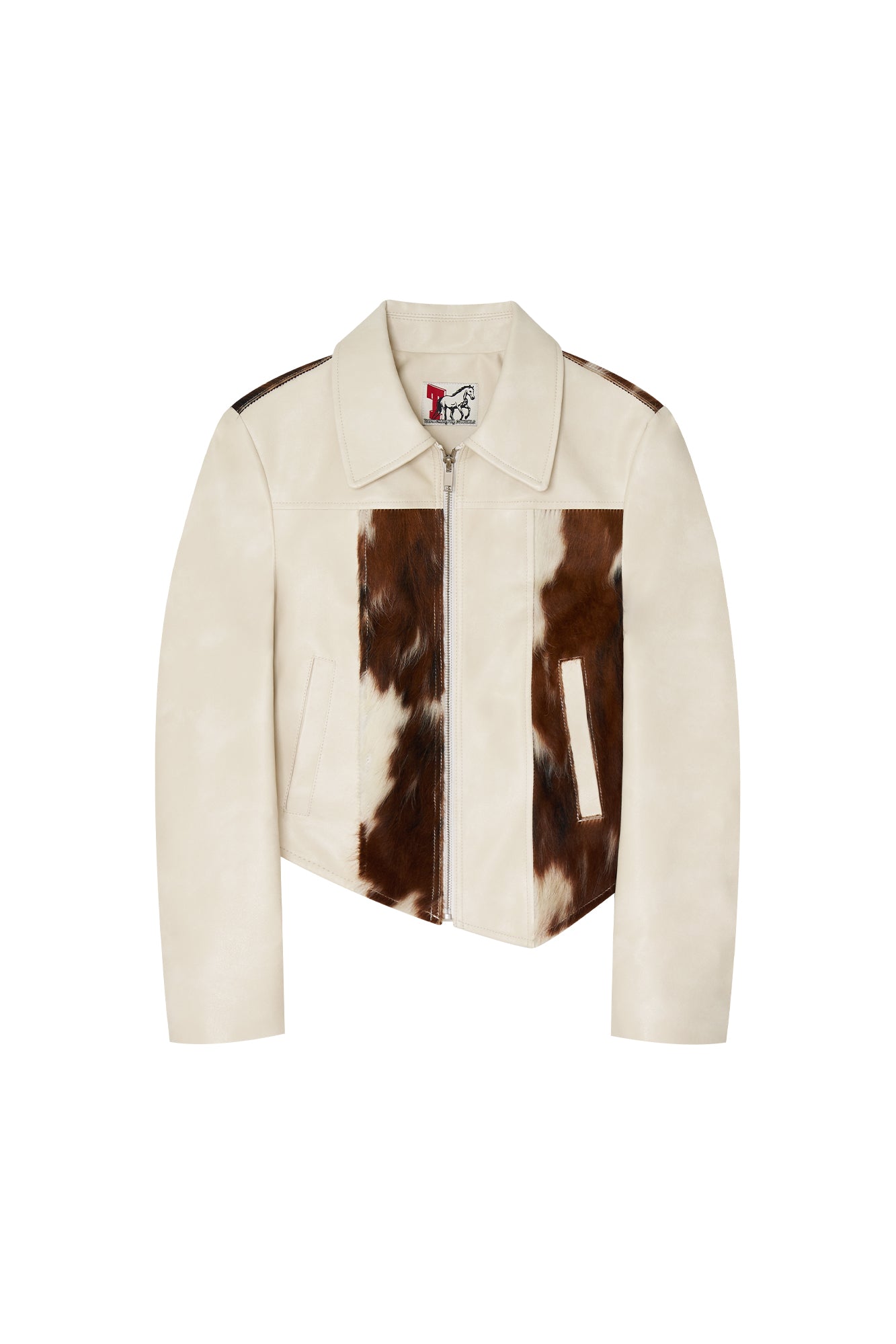 HAIRY LEATHER ASYMMETRIC JACKET (IVORY)