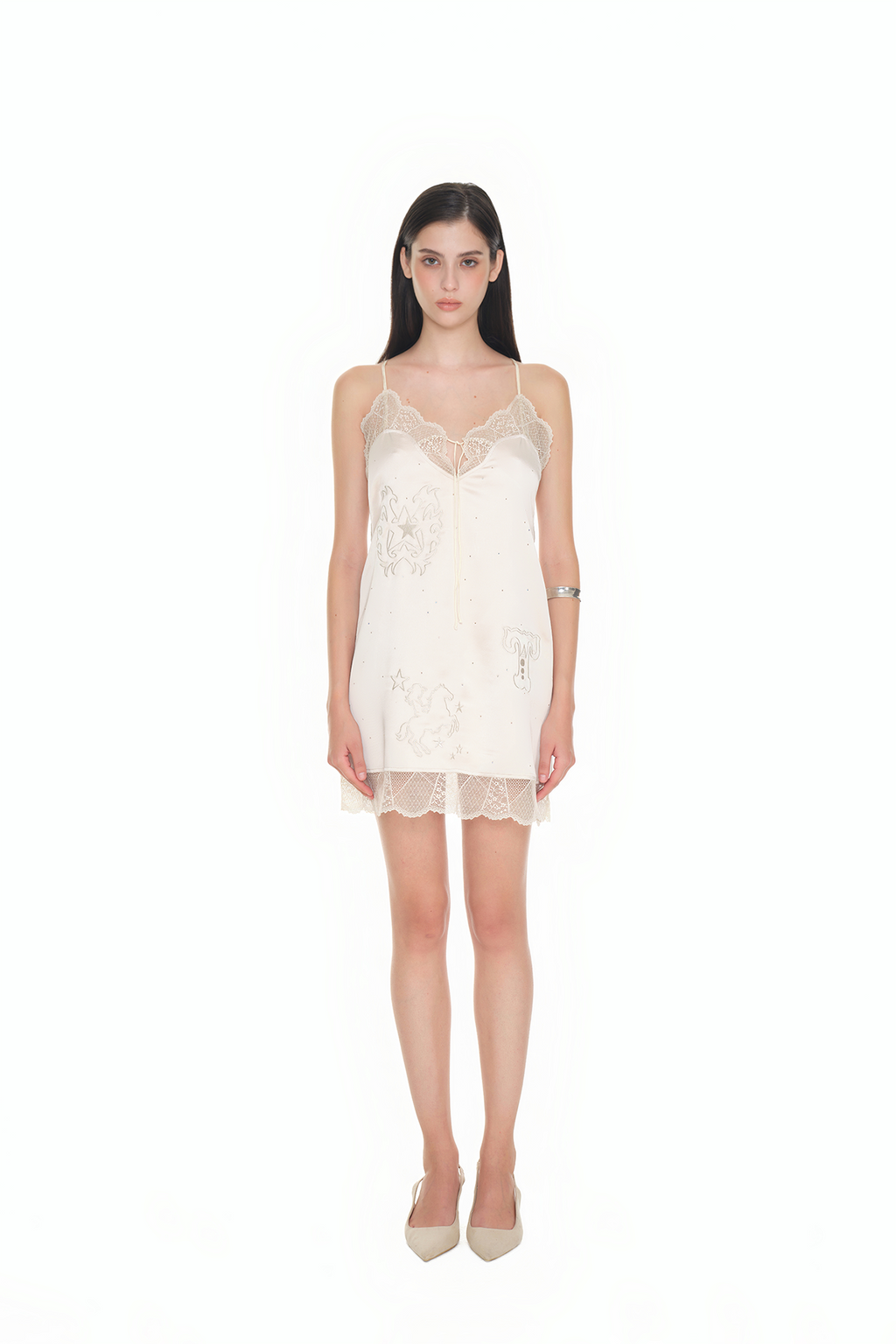 HOTFIX MINI SLIP DRESS (BEIGE)