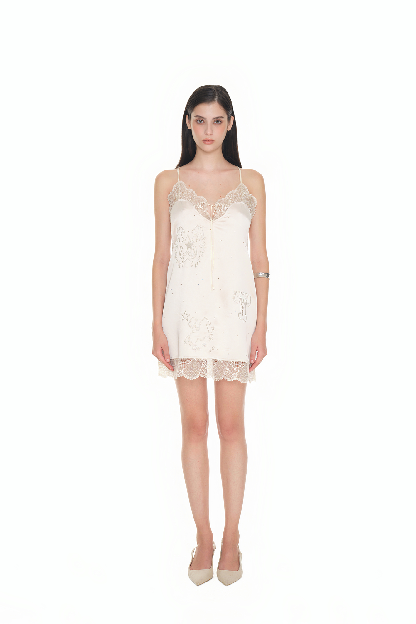 HOTFIX MINI SLIP DRESS (BEIGE)
