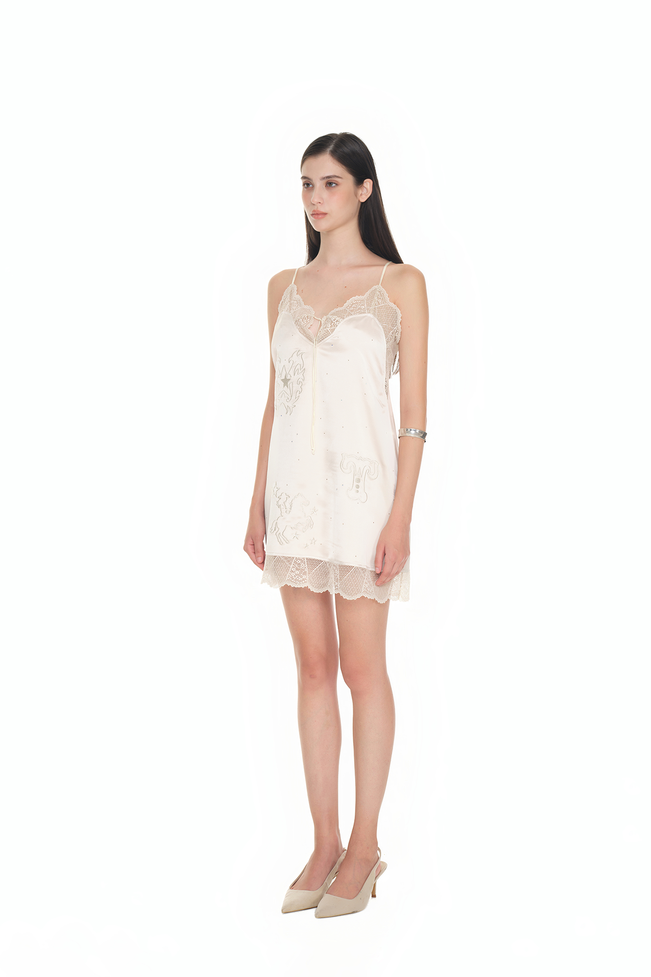 HOTFIX MINI SLIP DRESS (BEIGE)