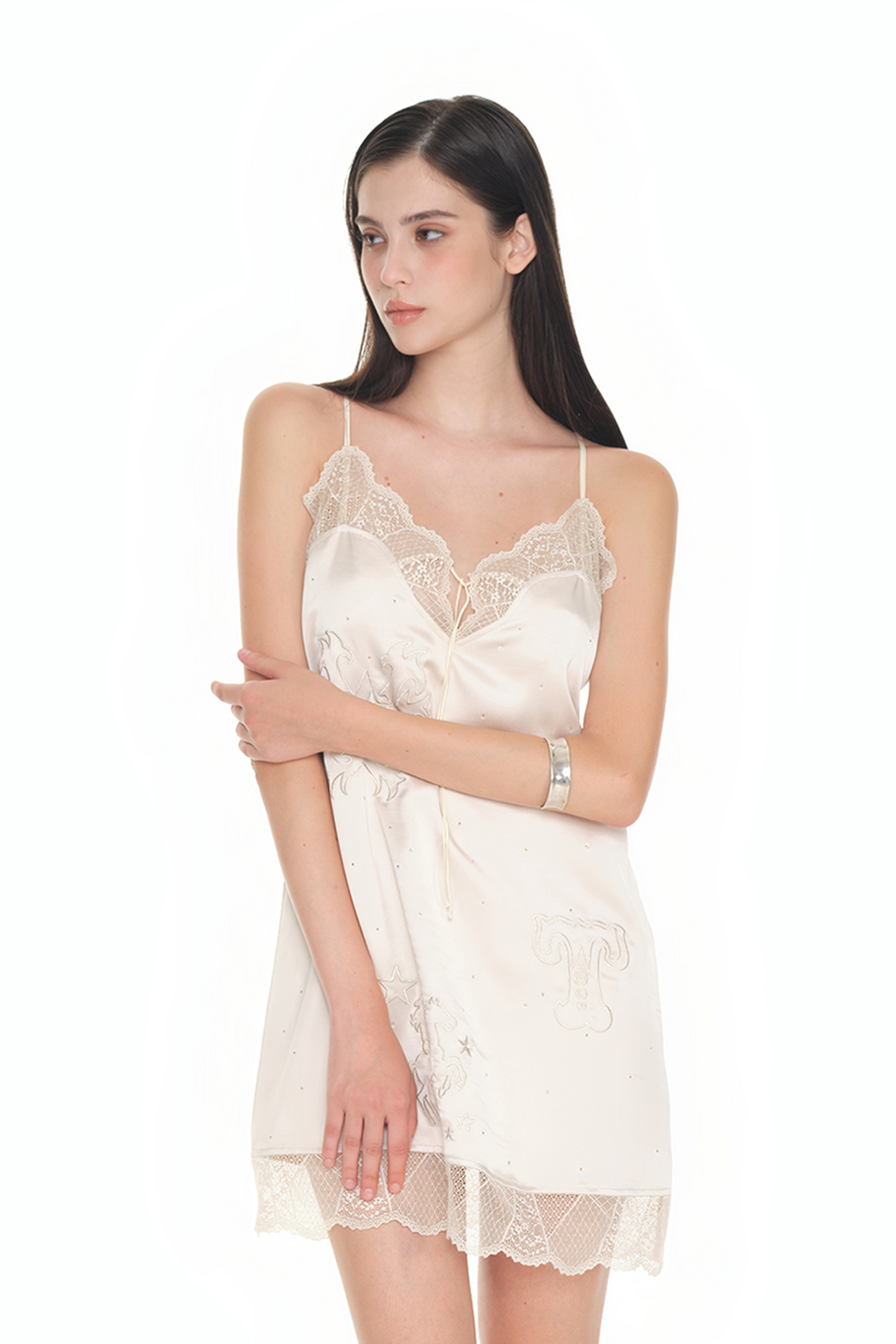 HOTFIX MINI SLIP DRESS (BEIGE)