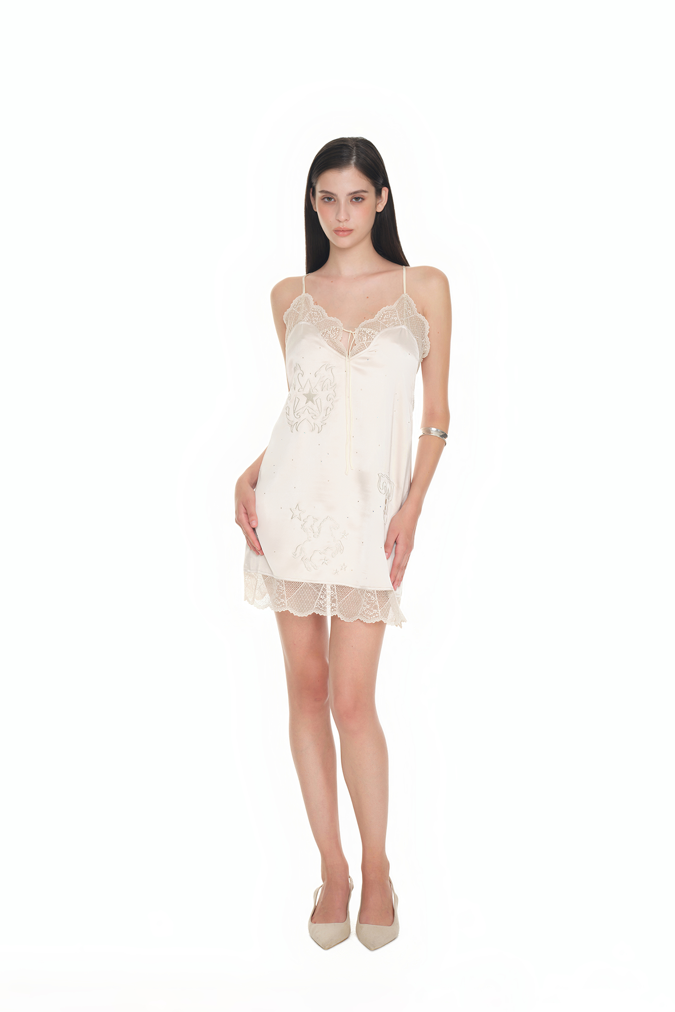HOTFIX MINI SLIP DRESS (BEIGE)