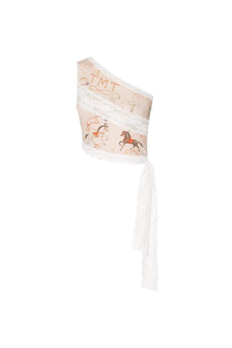 LACE PANEL ONE SHOULDER TOP (BEIGE)
