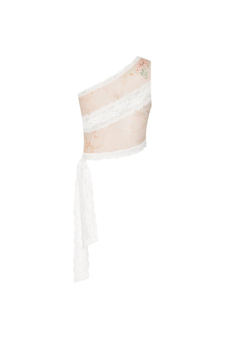 LACE PANEL ONE SHOULDER TOP (BEIGE)