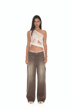 LACE PANEL ONE SHOULDER TOP (BEIGE)