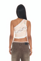 LACE PANEL ONE SHOULDER TOP (BEIGE)