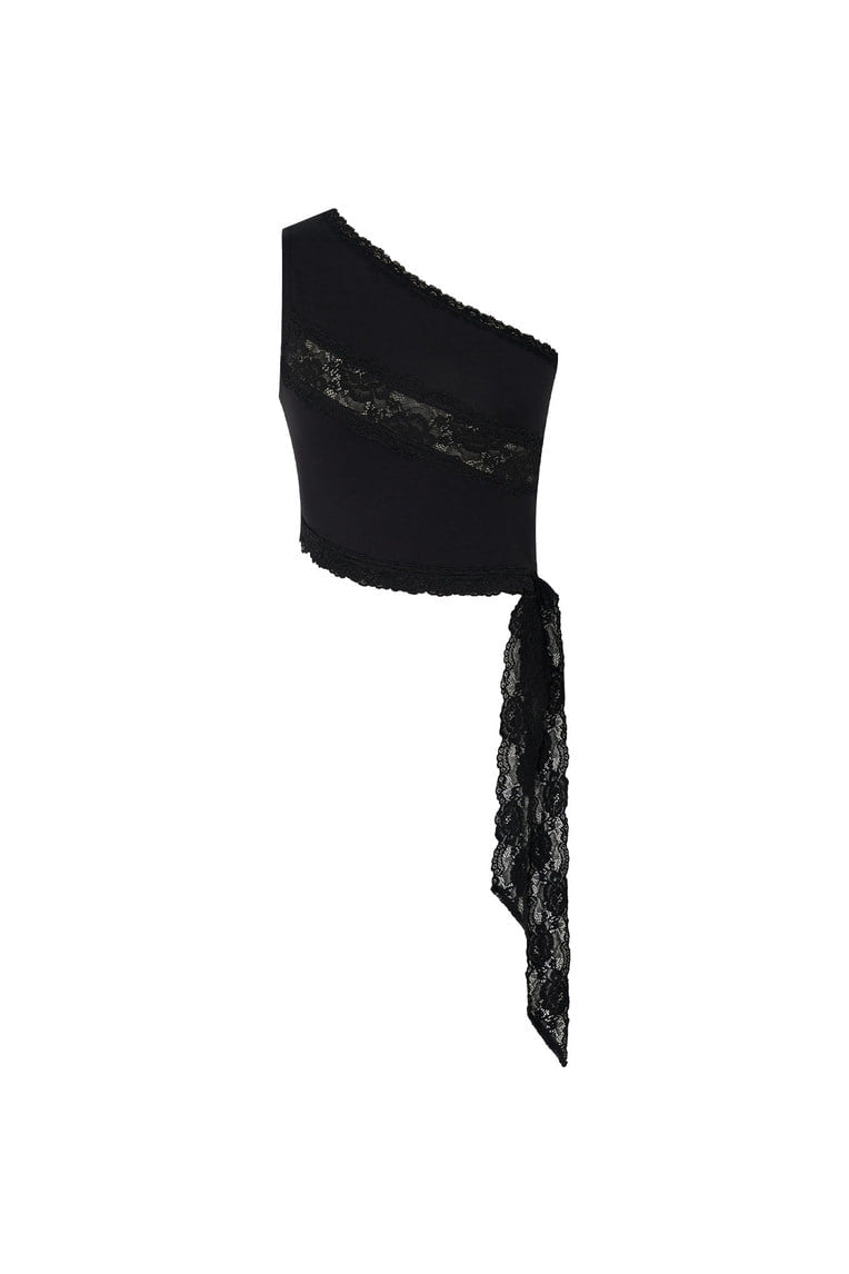 LACE PANEL ONE SHOULDER TOP (BLACK)