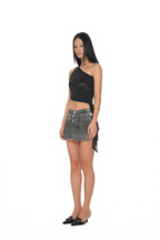 LACE PANEL ONE SHOULDER TOP (BLACK)