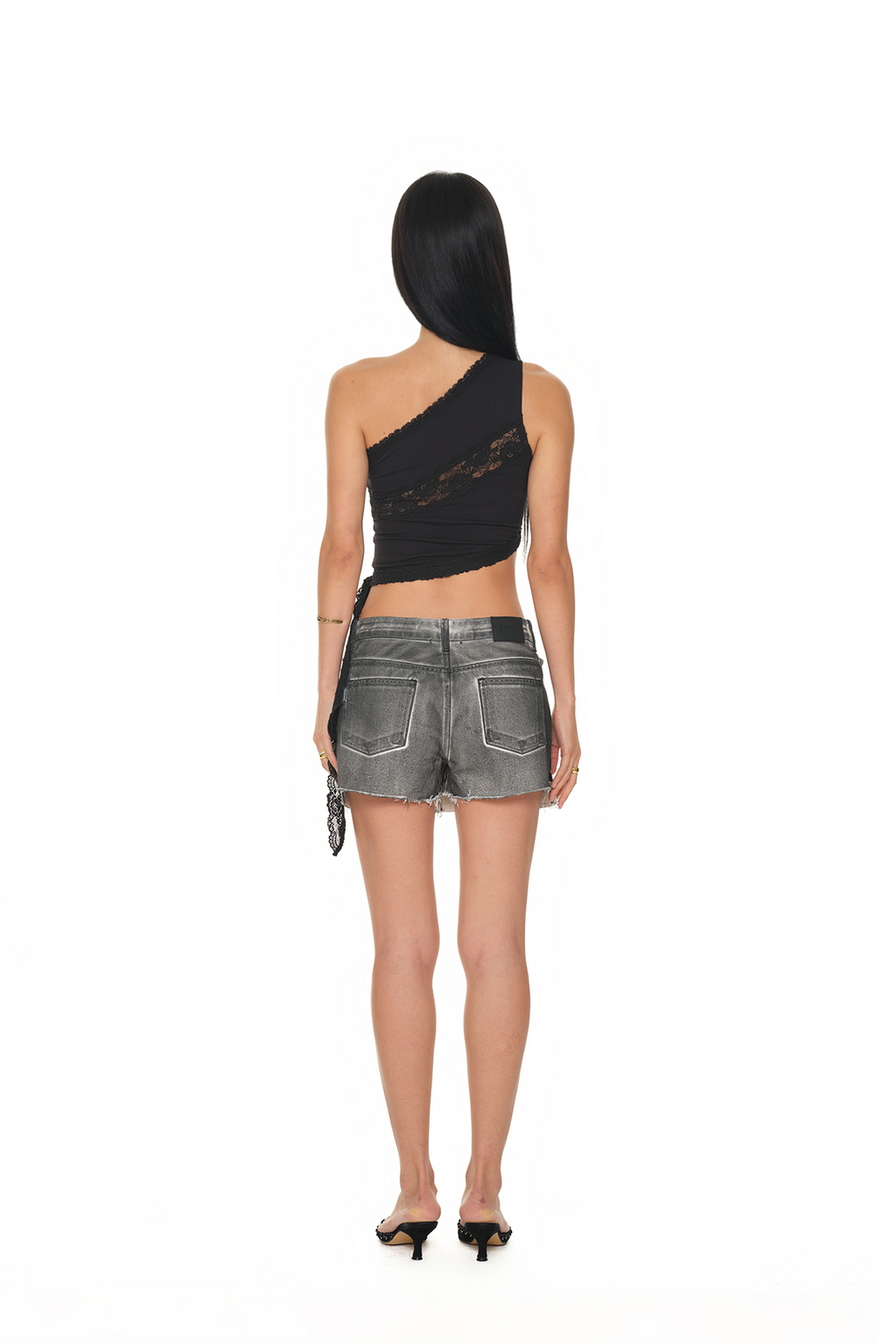 LACE PANEL ONE SHOULDER TOP (BLACK)