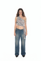 LACE PANEL ONE SHOULDER TOP (GREY)