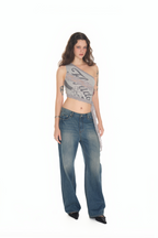 LACE PANEL ONE SHOULDER TOP (GREY)