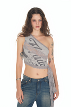LACE PANEL ONE SHOULDER TOP (GREY)