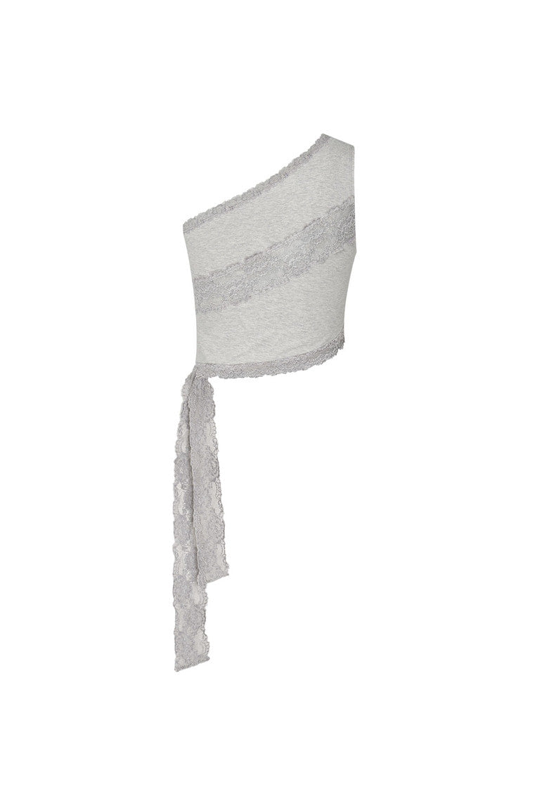 LACE PANEL ONE SHOULDER TOP (GREY)
