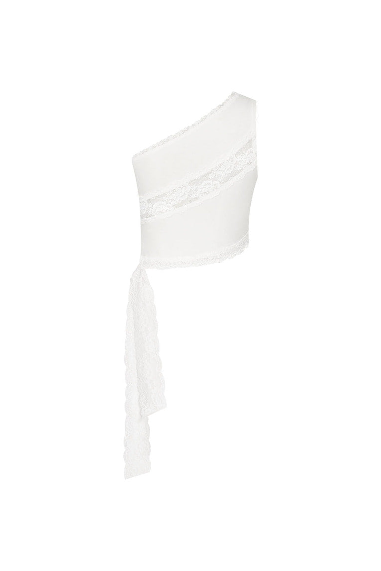 LACE PANEL ONE SHOULDER TOP (WHITE)