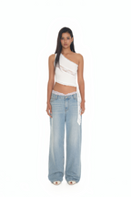 LACE PANEL ONE SHOULDER TOP (WHITE)