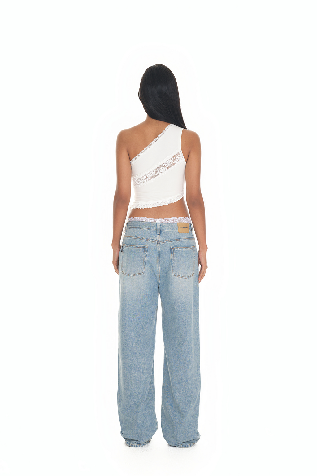 LACE PANEL ONE SHOULDER TOP (WHITE)