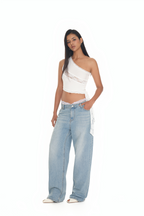 LACE PANEL ONE SHOULDER TOP (WHITE)