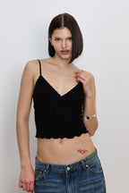 LACE RIBBED CAMI TOP (BLACK)