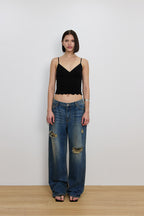 LACE RIBBED CAMI TOP (BLACK)