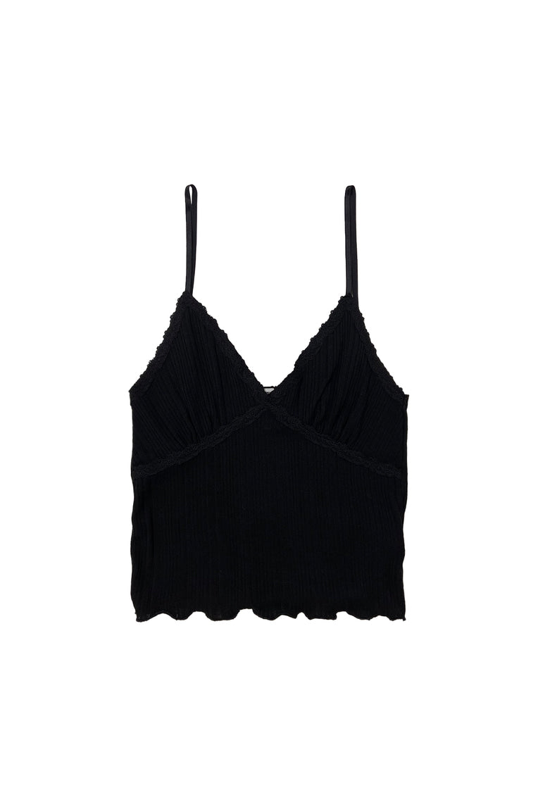 LACE RIBBED CAMI TOP (BLACK)