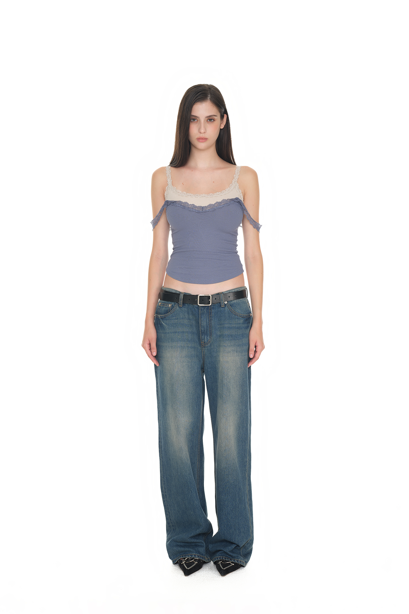 LAYERED LACE CAMI-TOP (DARK BLUE)