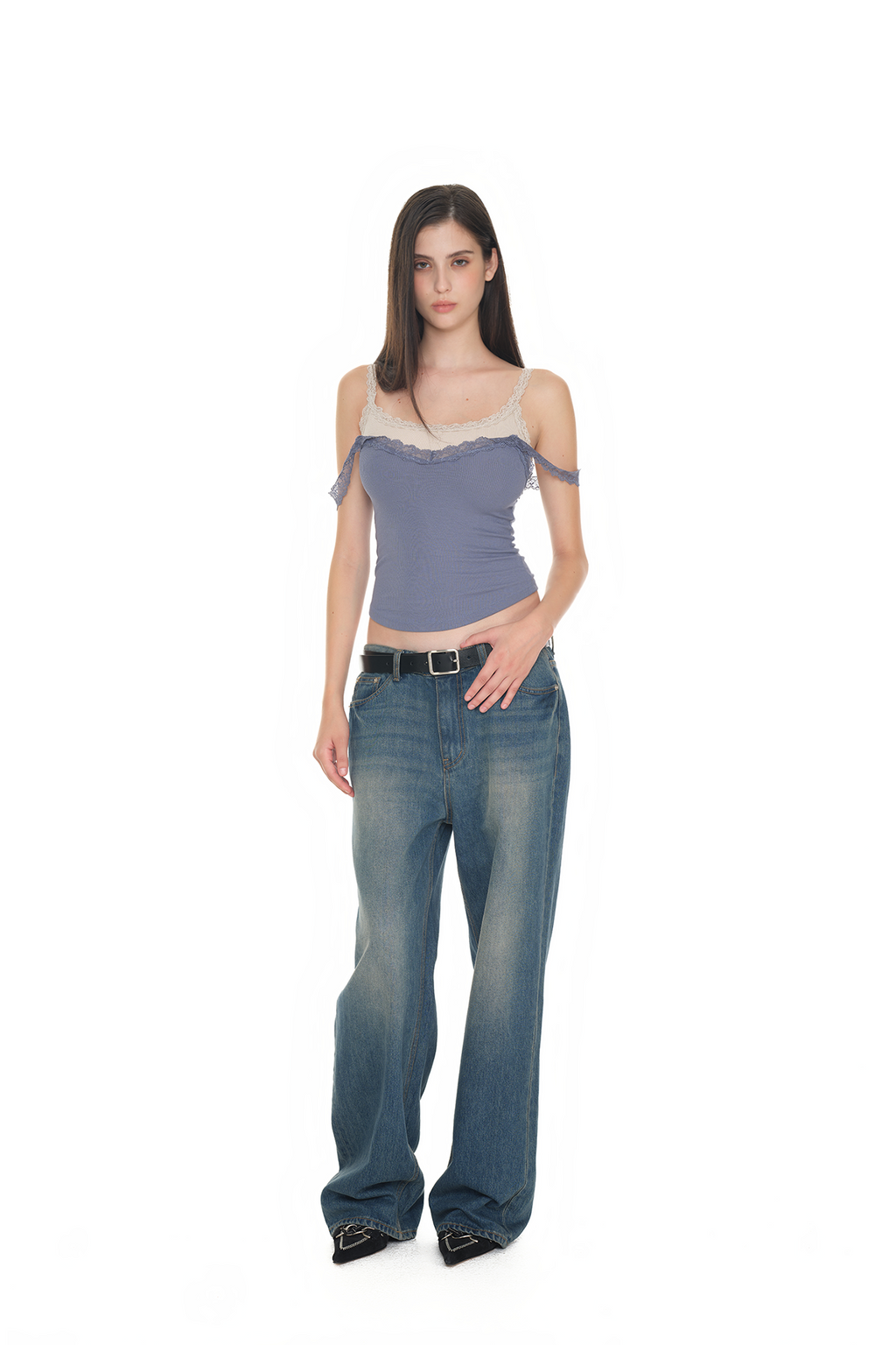 LAYERED LACE CAMI-TOP (DARK BLUE)